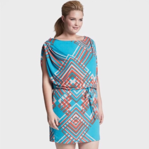JESSICA SIMPSON BLUE GEOMETRIC DRESS - Picture 2 of 16